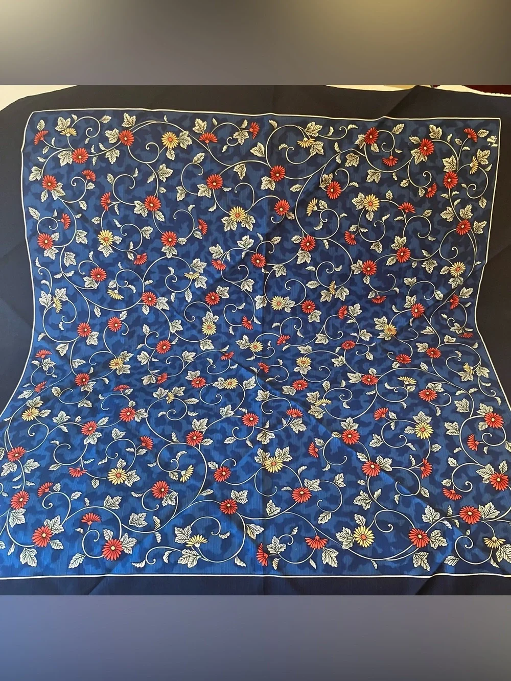 Furoshiki Japanese Cotton Wrapping Cloth Cover Blue Floral Square 39in